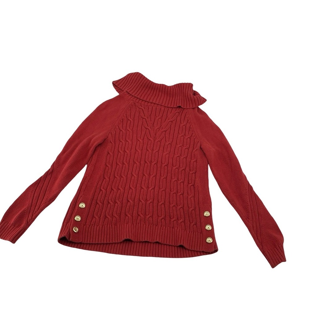 Talbots Women's Sweater Cable Knit Red Cotton Small Petite